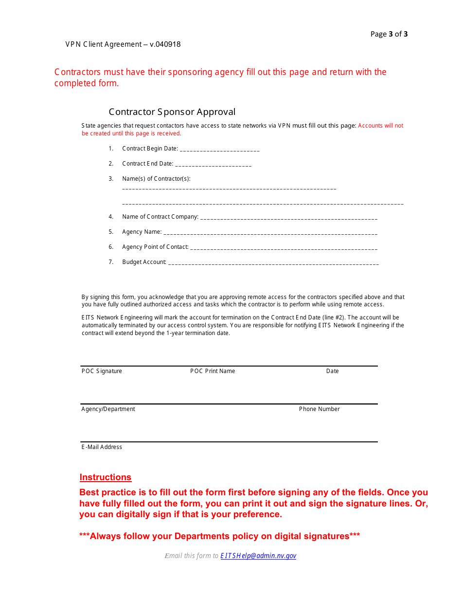 Vpn Client Agreement Form - Enterprise Information Technology Services (Eits) - Nevada, Page 3