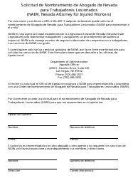 Document preview: Solicitud De Nombramiento De Abogado De Nevada Para Trabajadores Lesionados - Nevada (Spanish)
