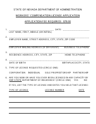 Workers&#039; Compensation License Application Form - Nevada