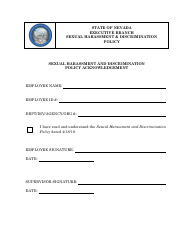 Document preview: Sexual Harassment and Discrimination Policy Acknowledgement Form - Nevada