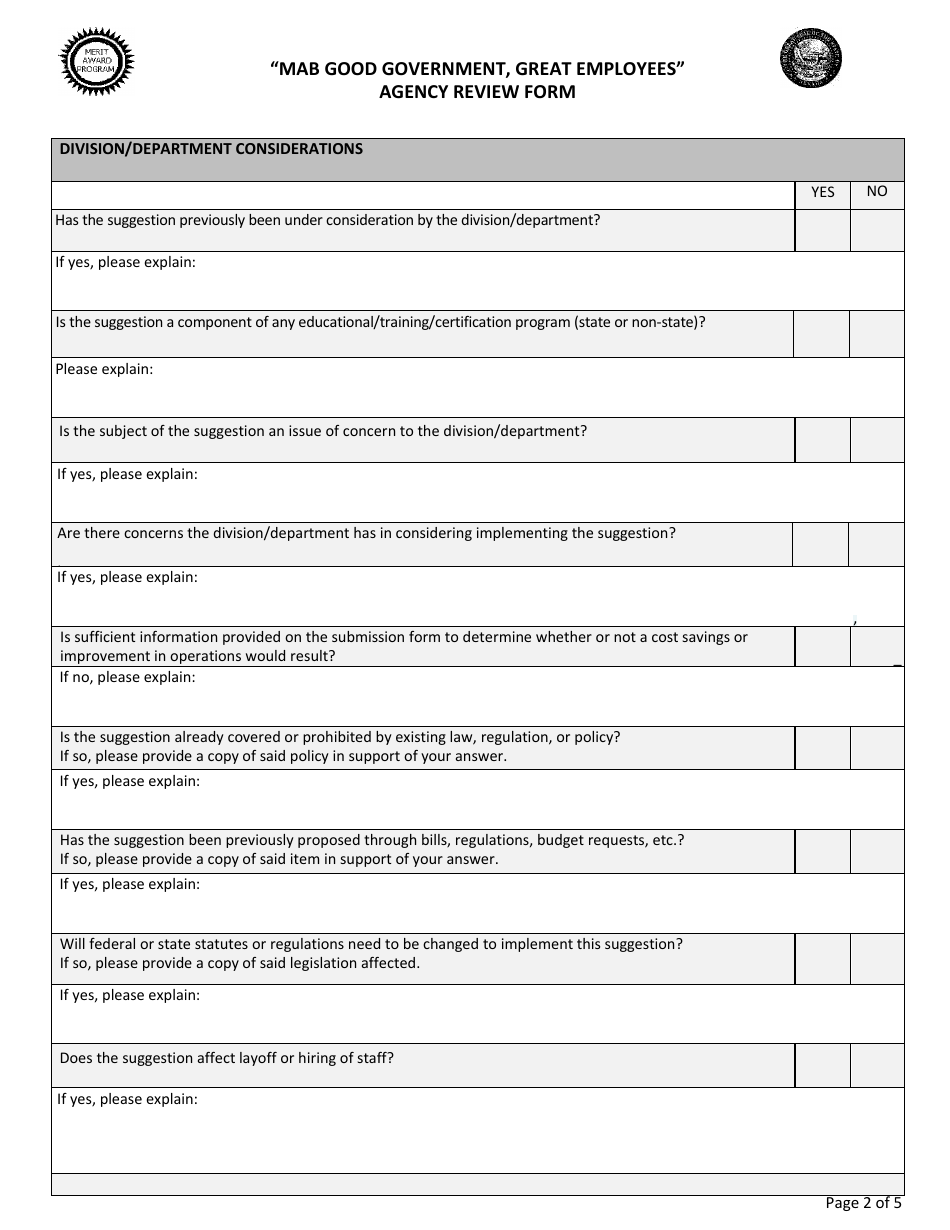mab Good Government, Great Employees Agency Review Form - Nevada, Page 2