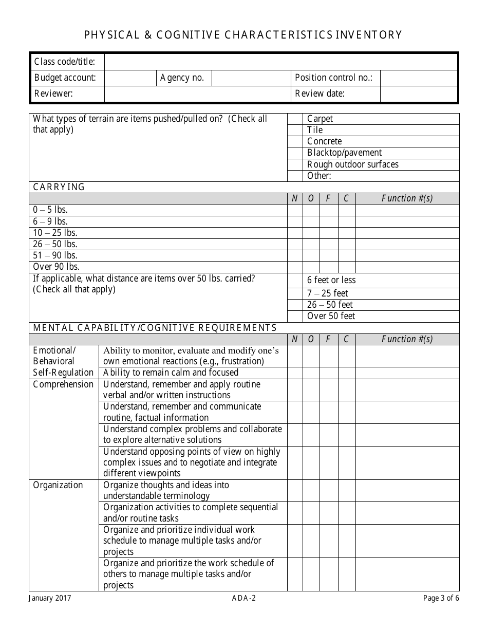 Form ADA-2 Physical  Cognitive Characteristics Inventory - Nevada, Page 3