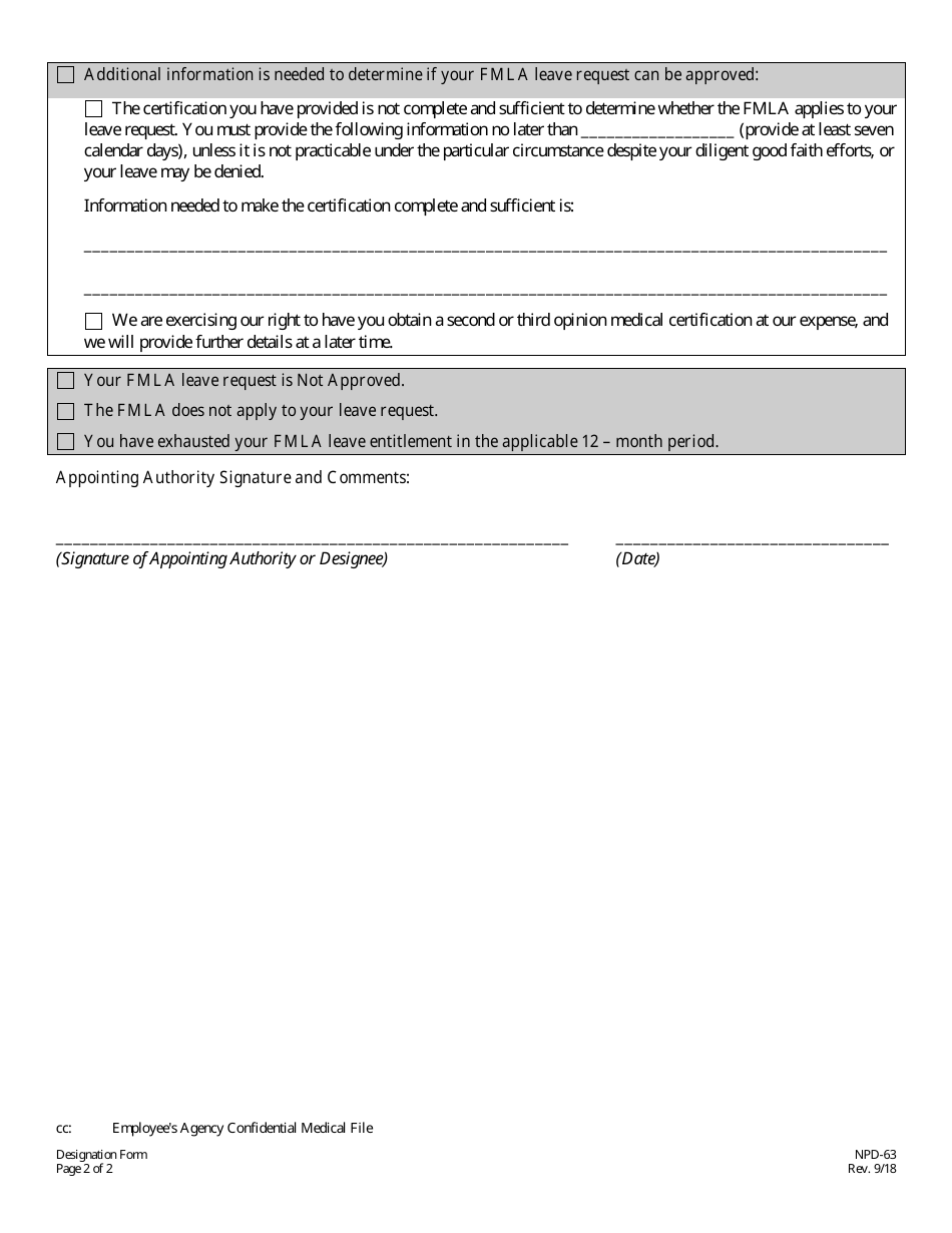 Form NPD-63 Designation (Family and Medical Leave Act) - Nevada, Page 2