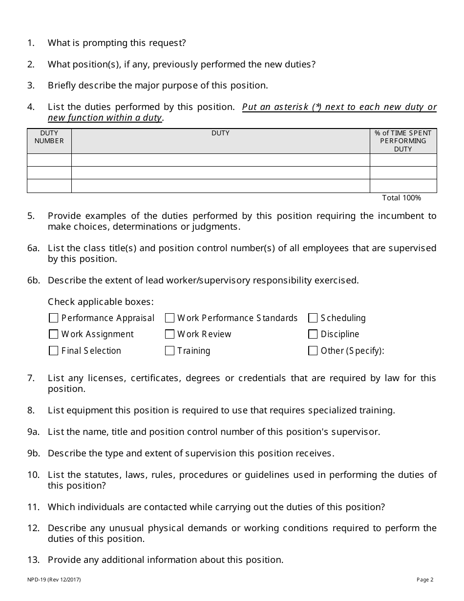 Form NPD-19 Position Questionnaire - Nevada, Page 4