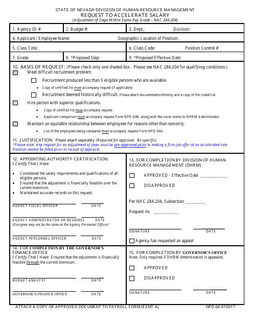 Form NPD-04 Request to Accelerate Salary - Nevada