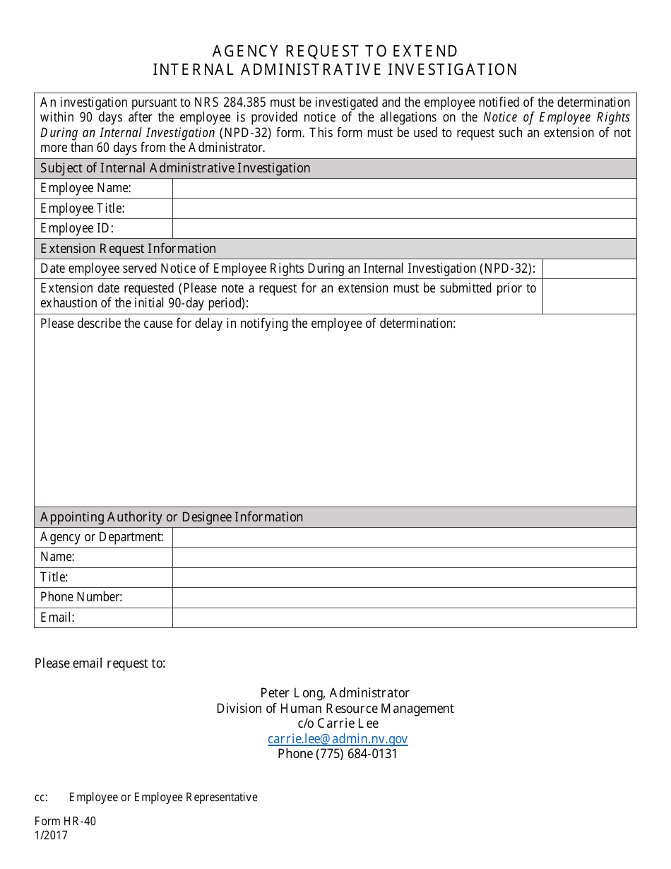 Form HR-40 - Fill Out, Sign Online and Download Fillable PDF, Nevada ...