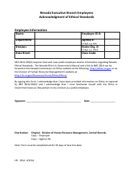 Document preview: Form HR-281A Acknowledgment of Ethical Standards - Nevada Executive Branch Employees - Nevada