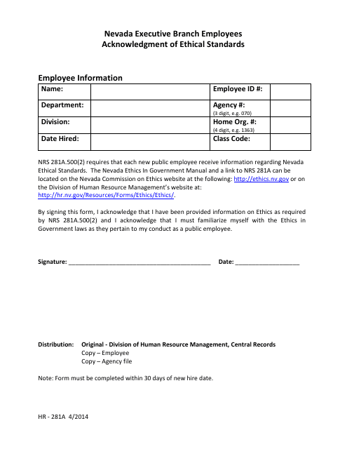 Form HR-281A  Printable Pdf