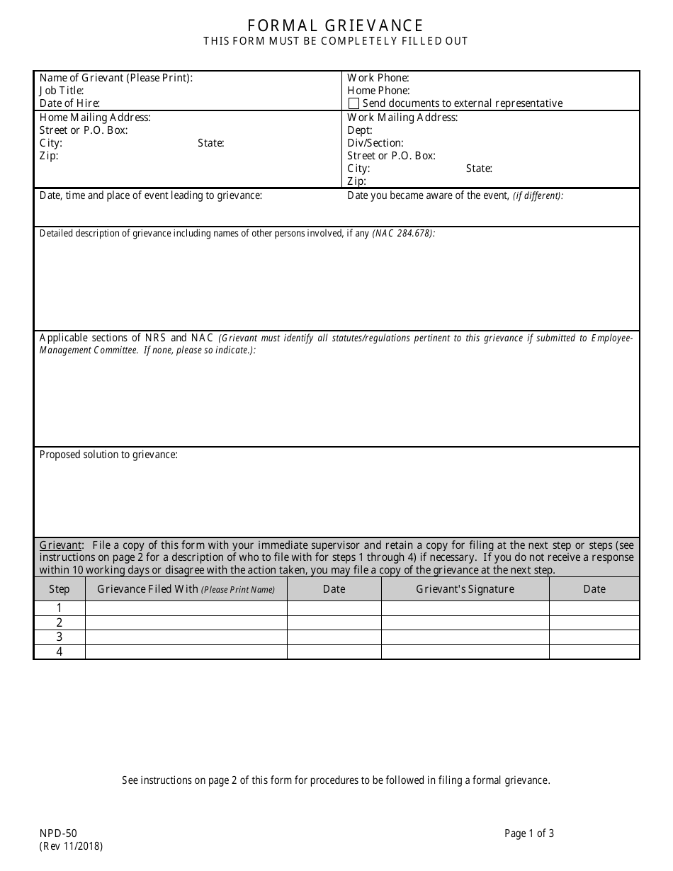 Form NPD-50 - Fill Out, Sign Online and Download Printable PDF, Nevada ...