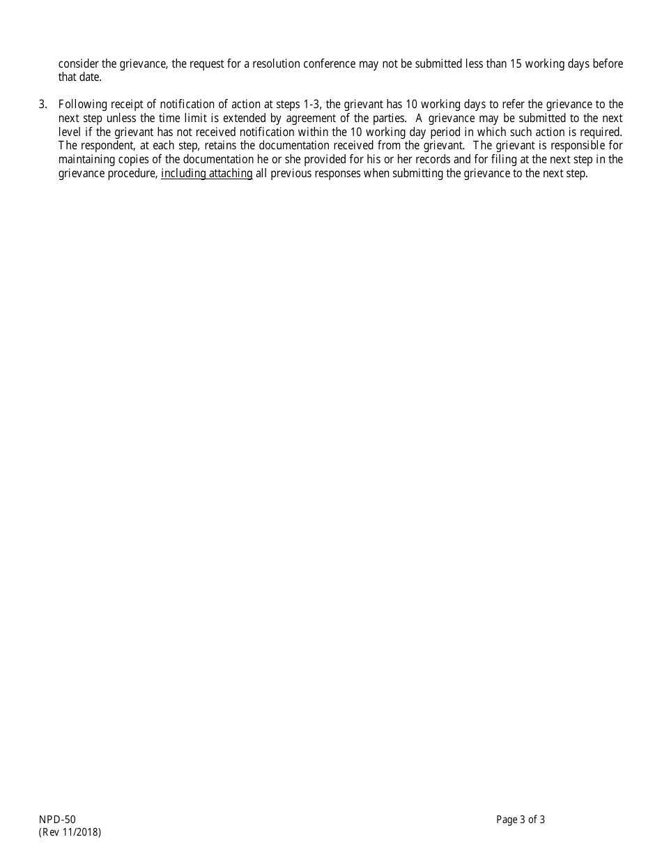 Form NPD-50 Formal Grievance - Nevada, Page 3