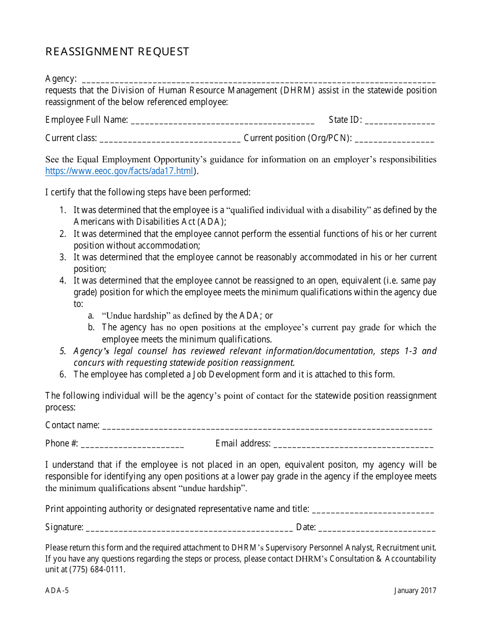 Form ADA5 Fill Out, Sign Online and Download Fillable PDF, Nevada