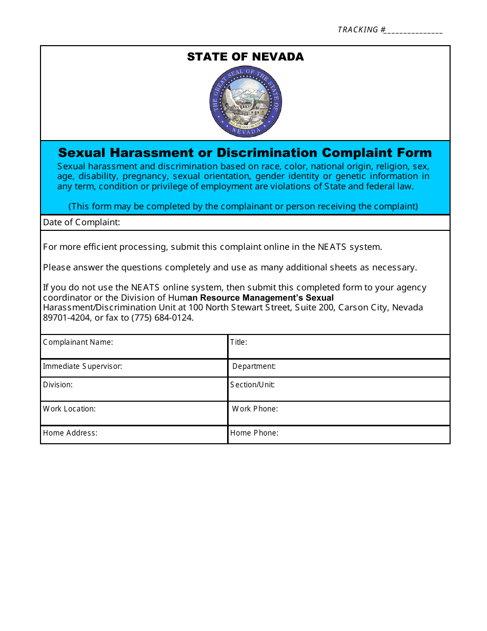 Form NPD-30 Sexual Harassment or Discrimination Complaint Form - Nevada, Page 1