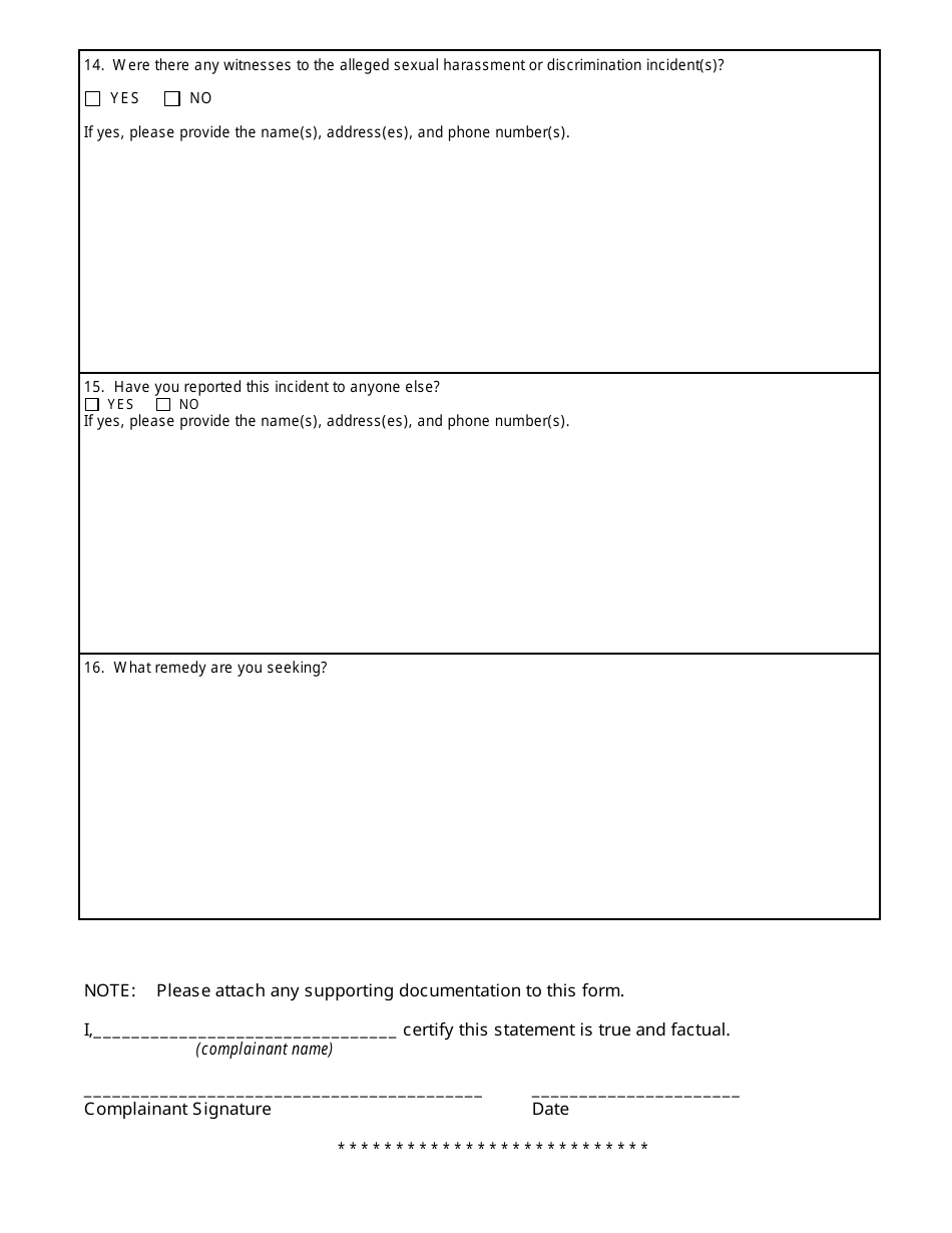 Form NPD-30 Sexual Harassment or Discrimination Complaint Form - Nevada, Page 4