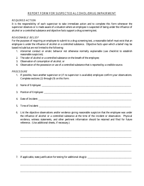 Form TS-77 Report Form for Suspected Alcohol/Drug Impairment - Nevada
