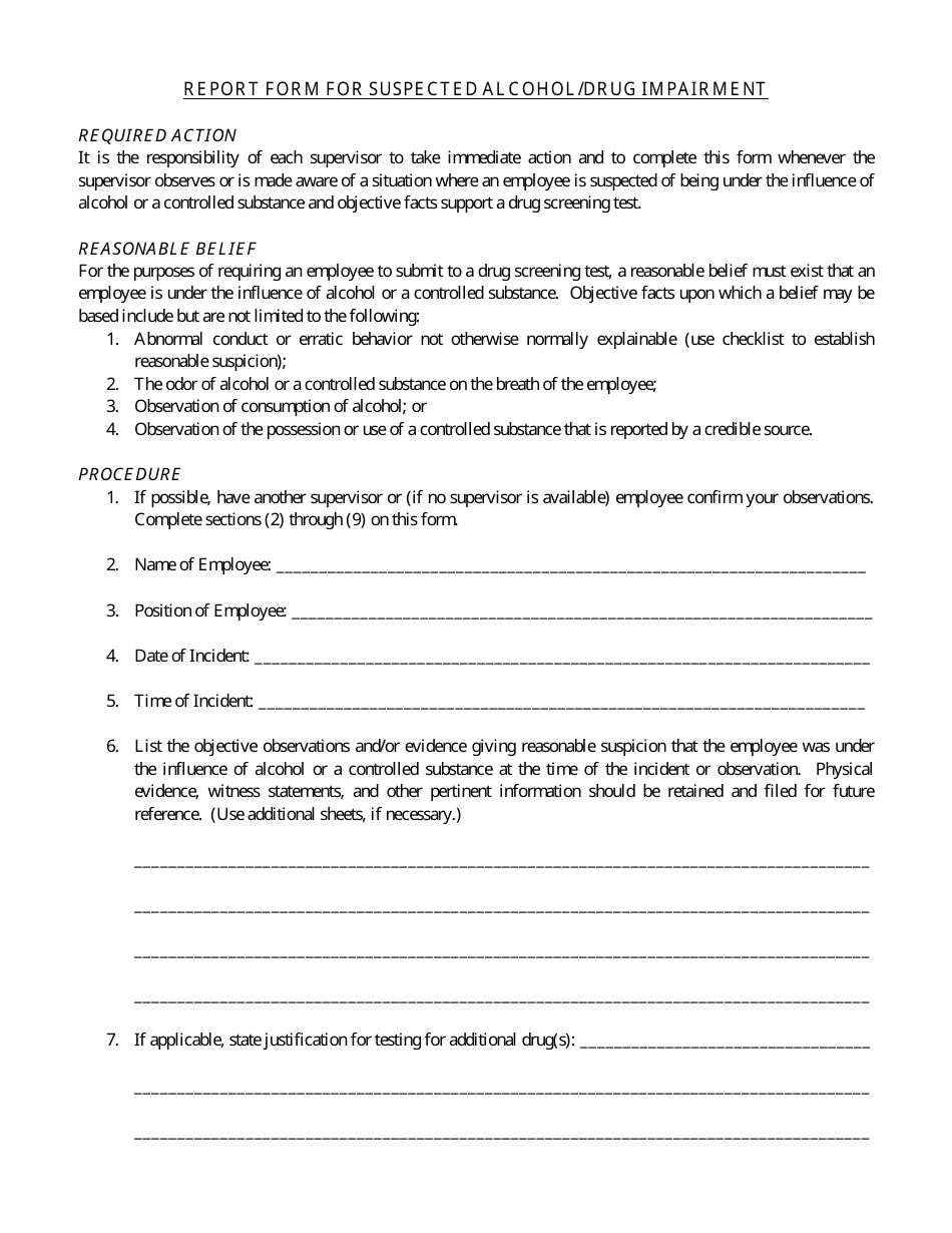 Form TS-77 Report Form for Suspected Alcohol / Drug Impairment - Nevada, Page 1