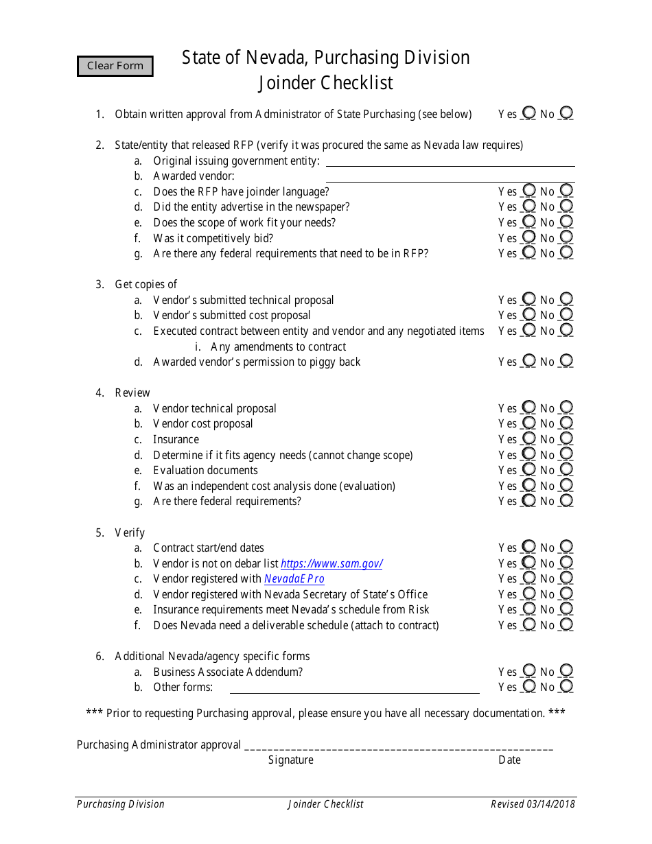 Joinder Checklist - Nevada, Page 1