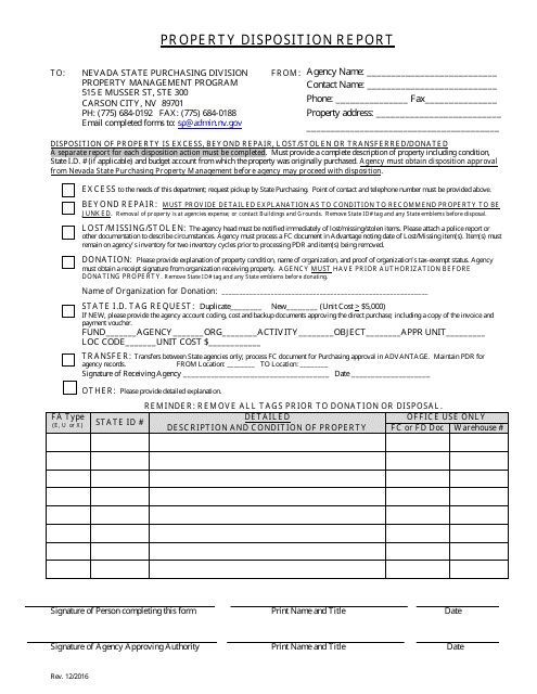 Property Disposition Report - Nevada Download Pdf