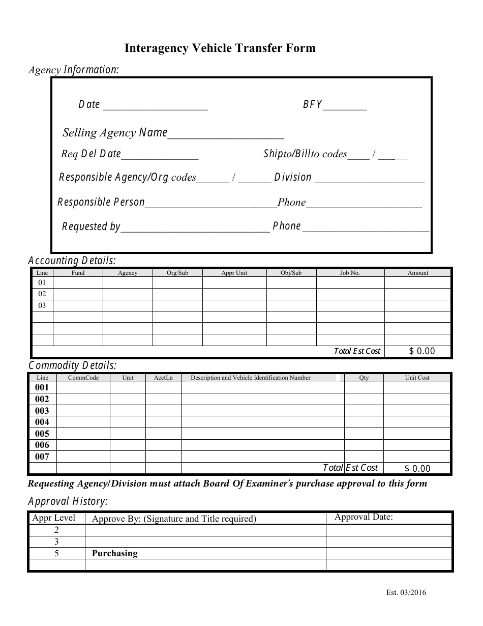 Interagency Vehicle Transfer Form - Nevada, Page 1