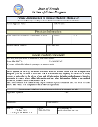 Document preview: Patient Authorization to Release Medical Information - Victims of Crime Program - Nevada
