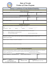 Document preview: Doctor's Certificate of Crime Related Disability - Victims of Crime Program - Nevada