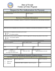 Document preview: Request for Pre-authorization for Payment - Victims of Crime Program - Nevada