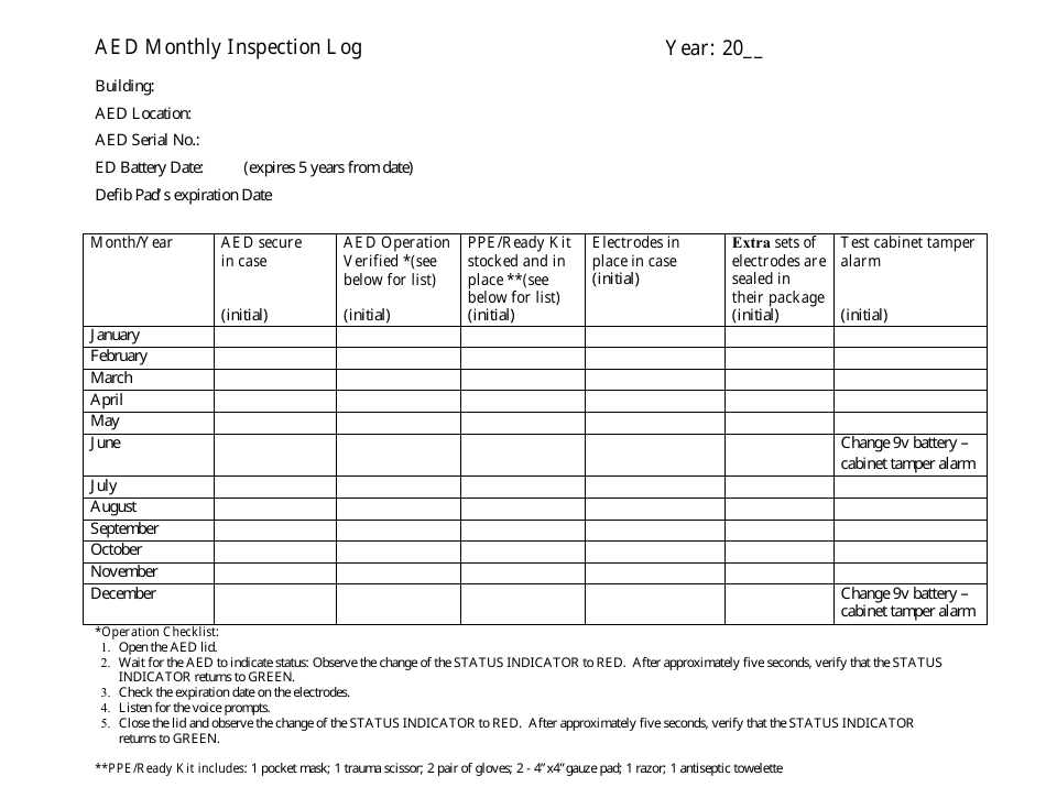 Nevada Aed Monthly Inspection Log Download Printable PDF ...