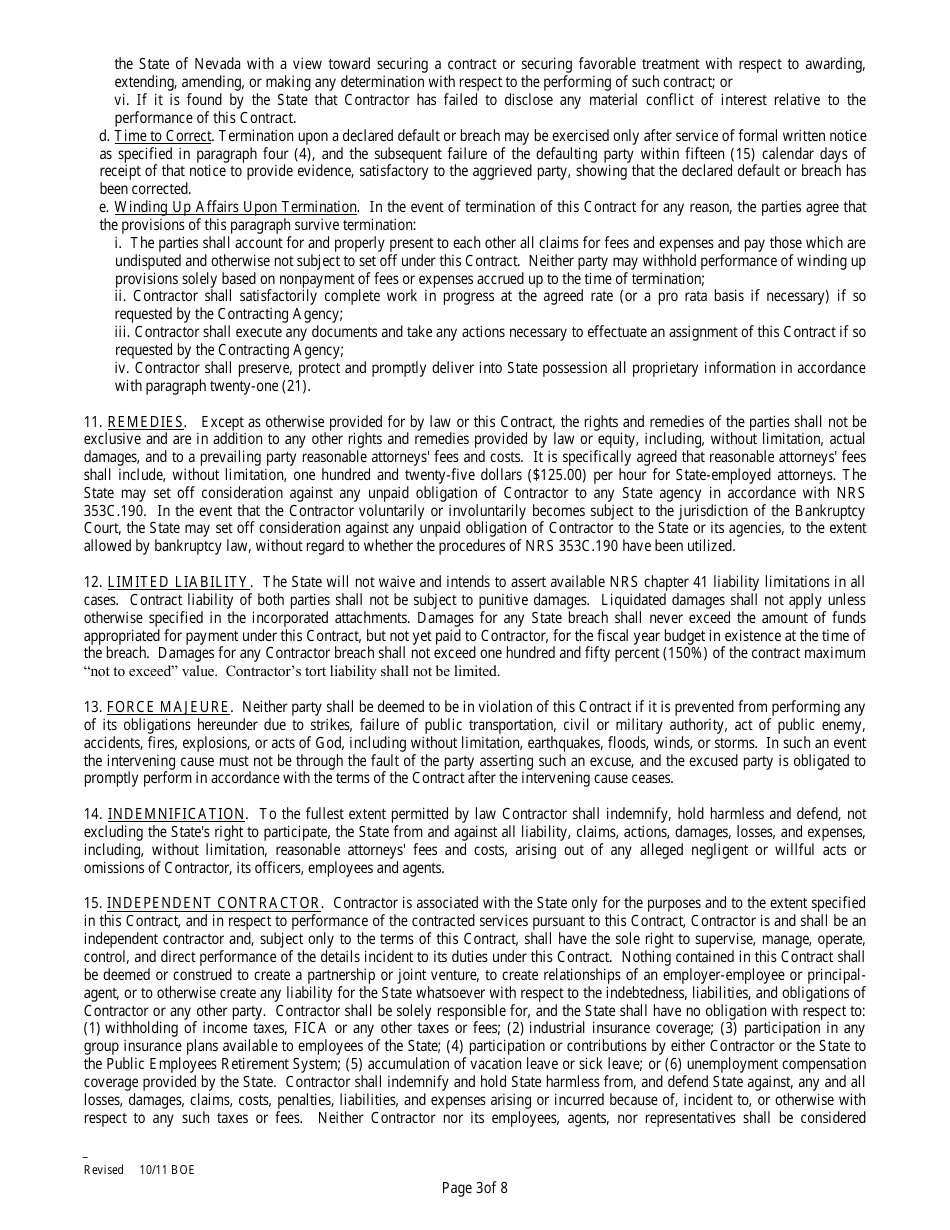 Contract for Services of Independent Contractor - Nevada, Page 3