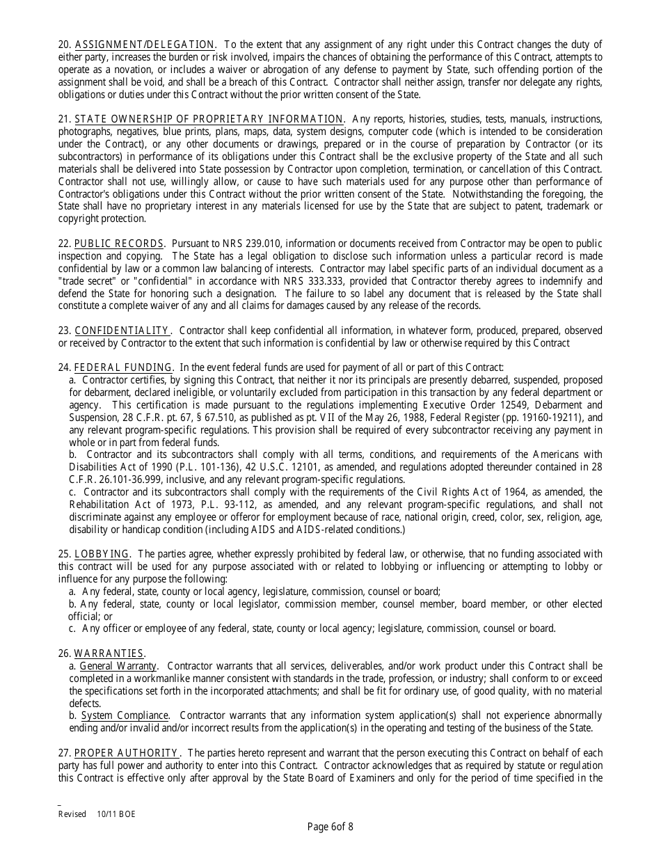 Contract for Services of Independent Contractor - Nevada, Page 6