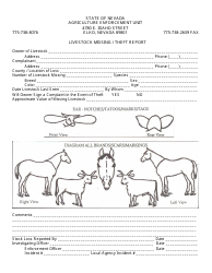 Document preview: Livestock Missing / Theft Report Form - Nevada