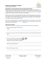 Application for Direct Marketing of Poultry Eggs Questionnaire - Producer Certification Program - Nevada