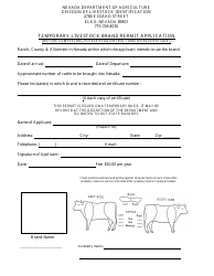 Document preview: Temporary Livestock Brand Permit Application Form - Nevada