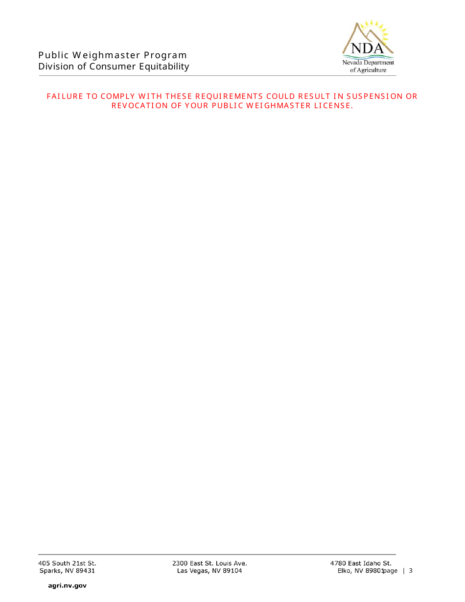 Public Weighmaster Program Acknowledgement Form - Nevada, Page 3
