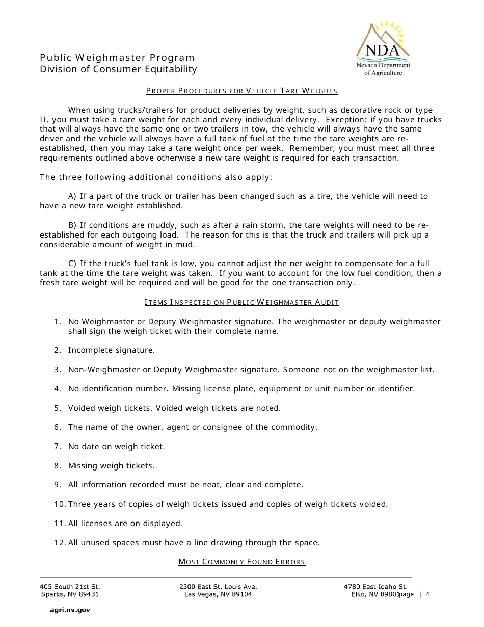 Public Weighmaster Program Acknowledgement Form - Nevada, Page 4