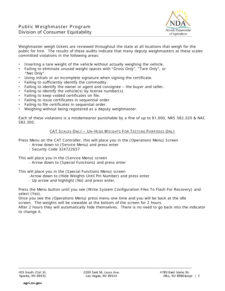 Public Weighmaster Program Acknowledgement Form - Nevada, Page 5