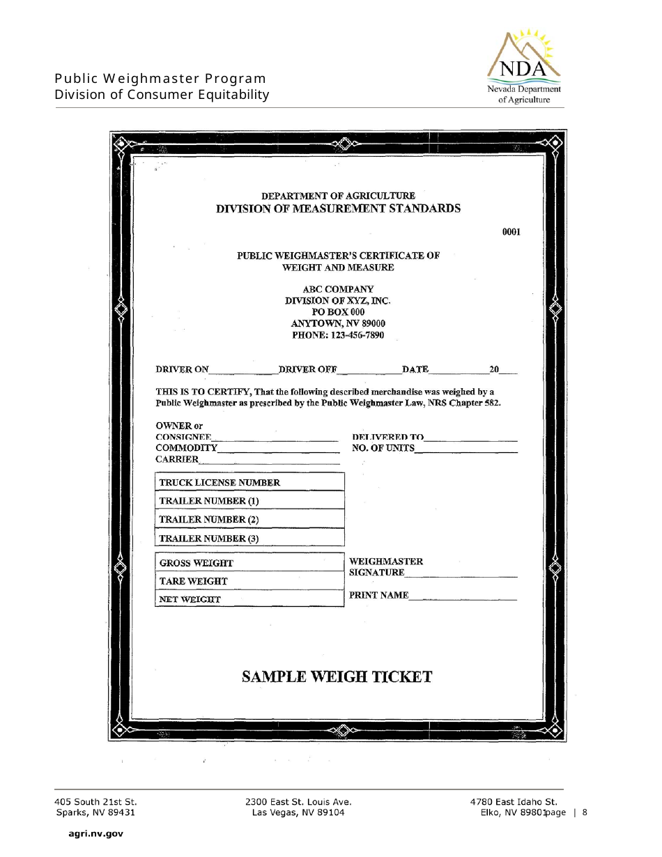 Public Weighmaster Program Acknowledgement Form - Nevada, Page 8