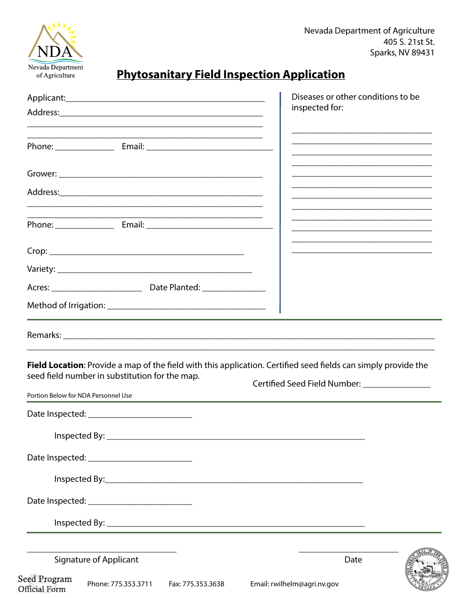 Nevada Phytosanitary Field Inspection Application Form - Fill Out, Sign ...