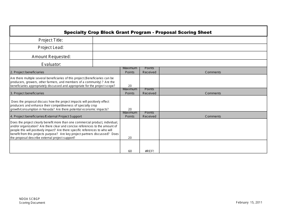 Specialty Crop Block Grant Program - Proposal Scoring Sheet - Nevada, Page 2