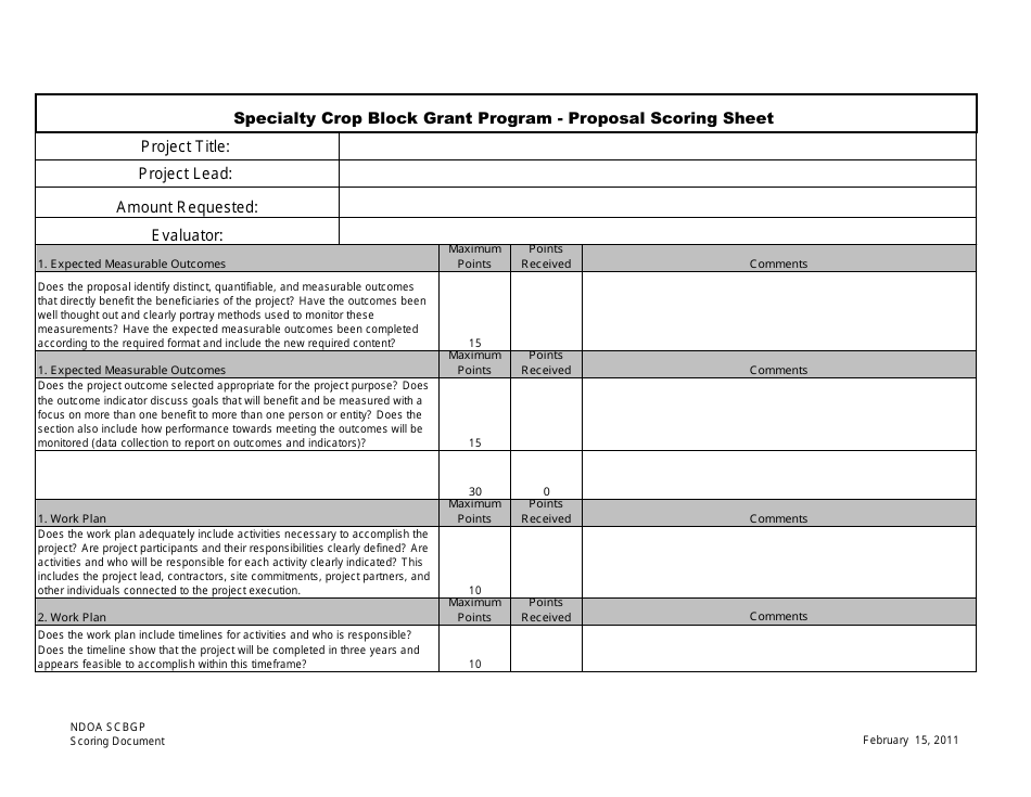 Specialty Crop Block Grant Program - Proposal Scoring Sheet - Nevada, Page 3