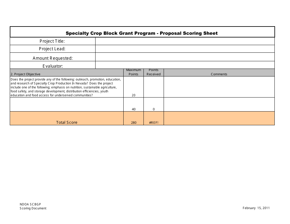 Specialty Crop Block Grant Program - Proposal Scoring Sheet - Nevada, Page 6