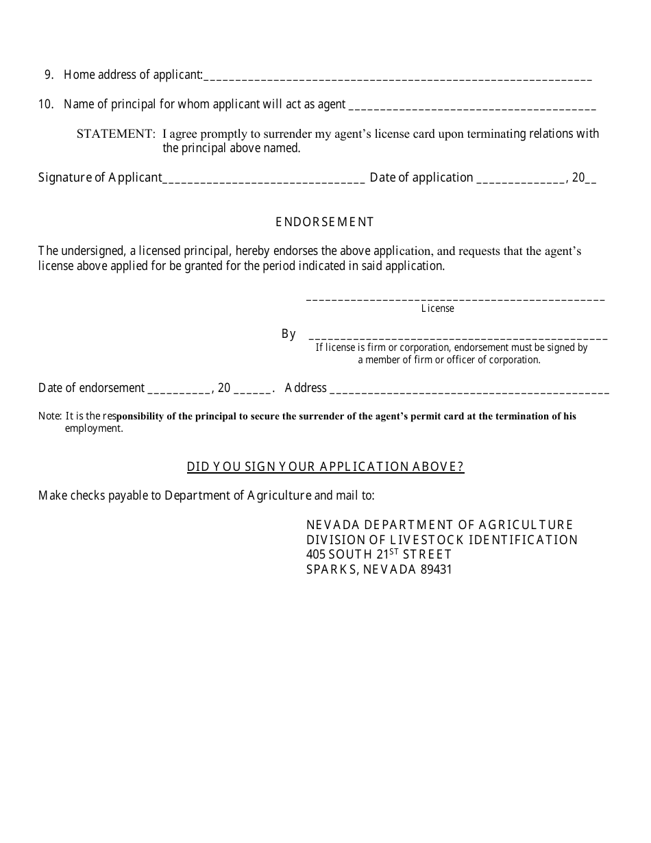 Application for Livestock / Agriculture Agents License - Nevada, Page 2