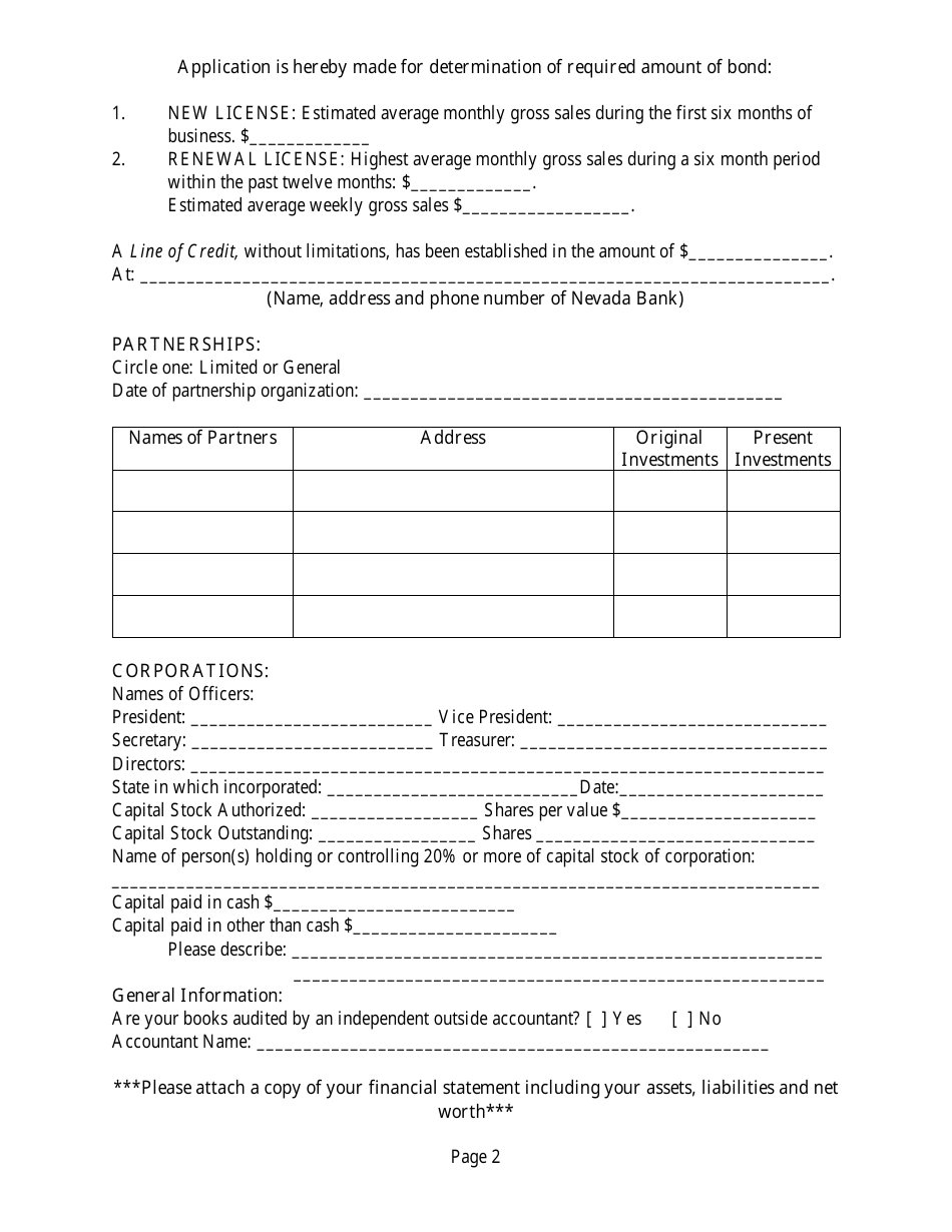 Application for Public Livestock Auction License - Nevada, Page 2