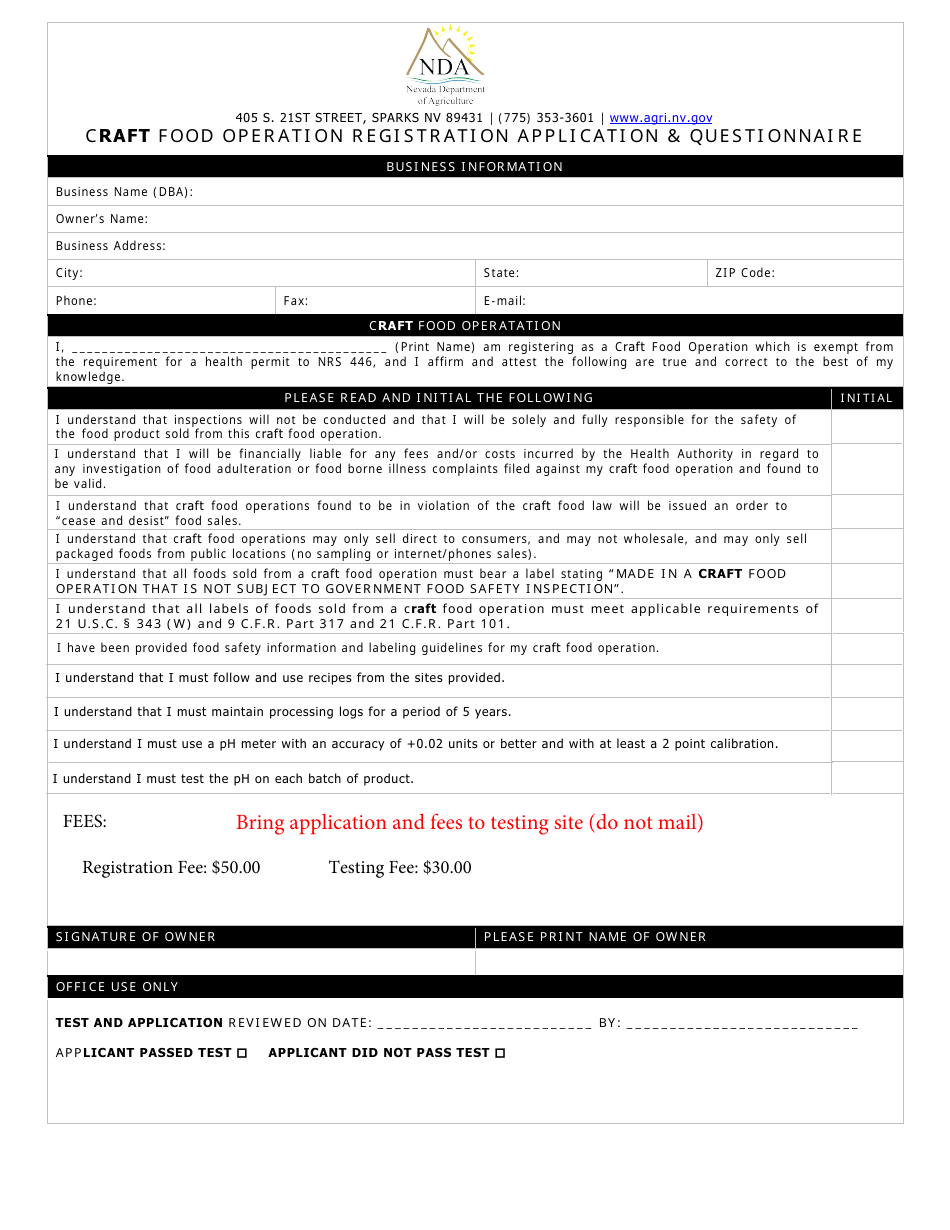 nevada-craft-food-operation-registration-application-questionnaire