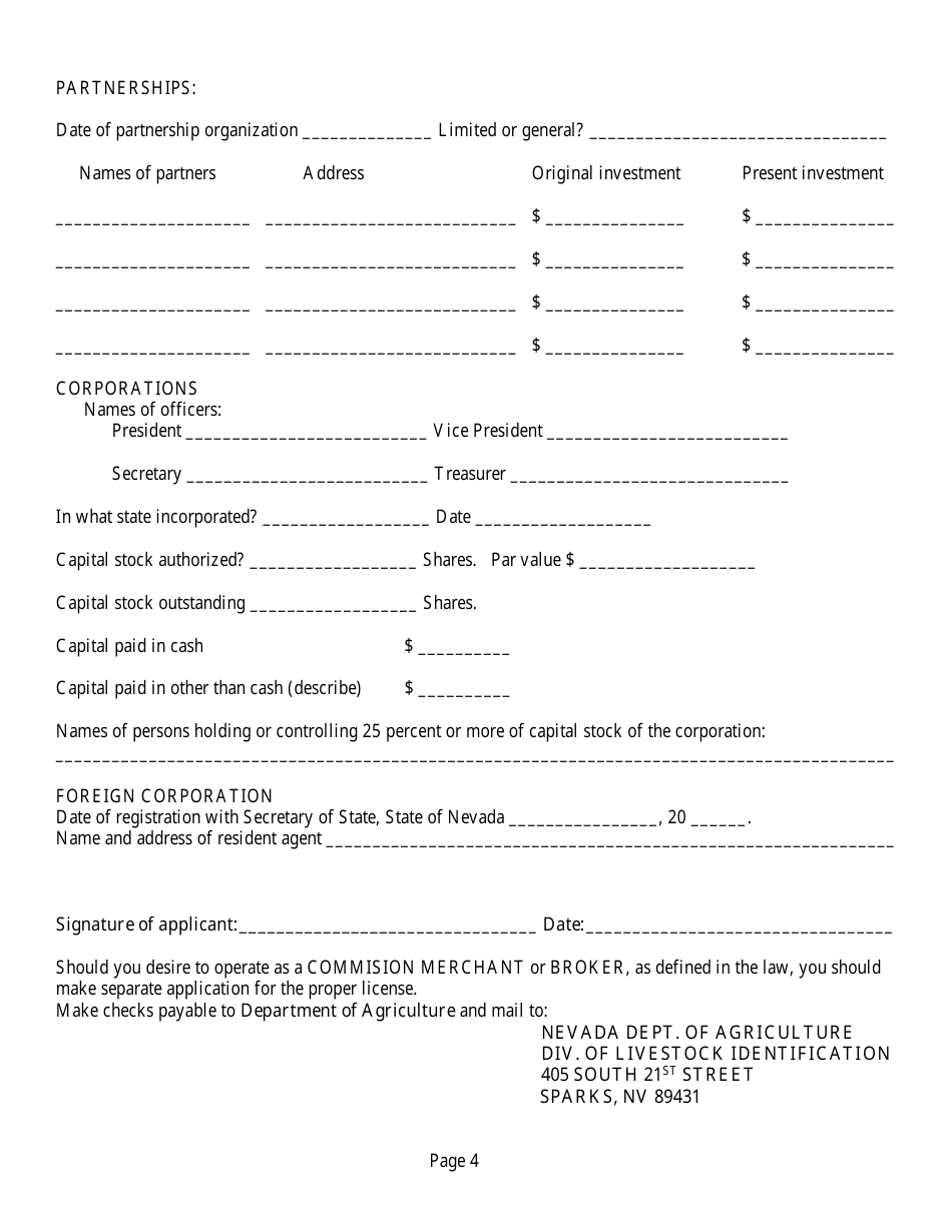 Nevada Application for Livestock / Agriculture Dealer's License - Fill ...