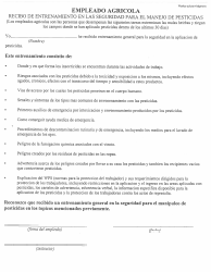 Document preview: Empleado Agricola Recibo De Entrenamiento En Las Seguridad Para El Manejo De Pesticidas - Nevada (Spanish)