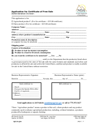 Document preview: Application for Certificate of Free Sale - Nevada