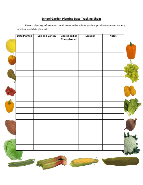 School Garden Planting Date Tracking Sheet Template