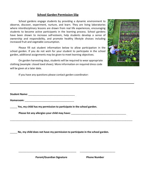 School Garden Permission Slip Template Preview