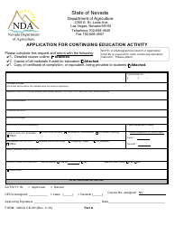 Form CE-001 Part a - Application for Continuing Education Activity - Nevada