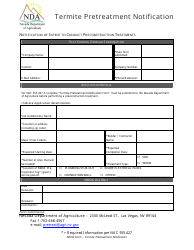 Document preview: Termite Pretreatment Notification Form - Nevada