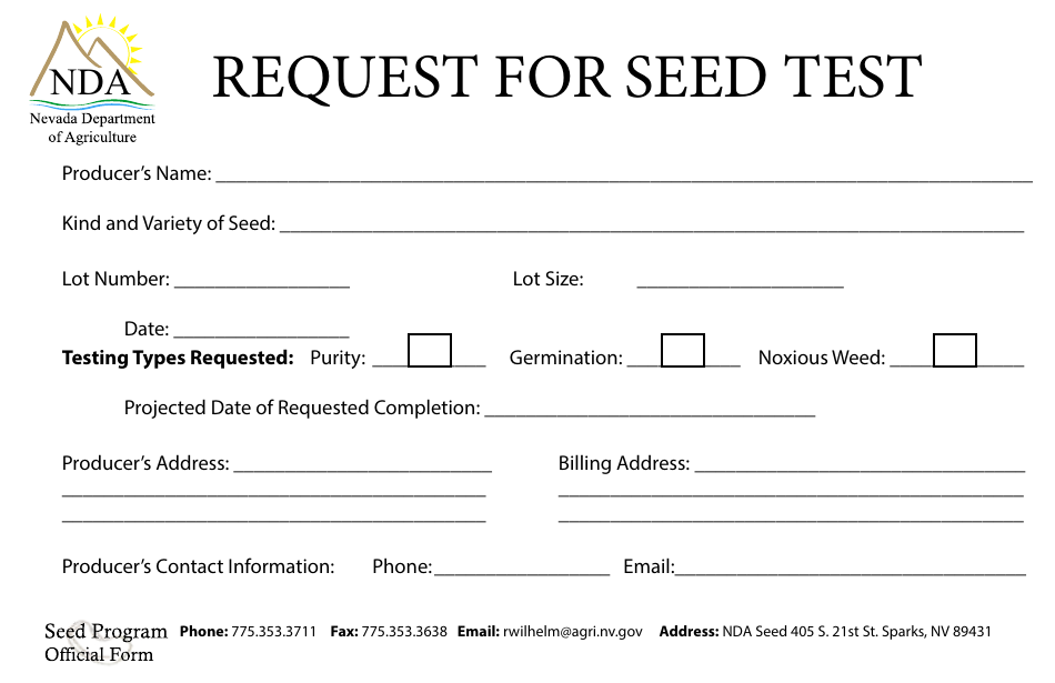 Request for Seed Test - Nevada, Page 1